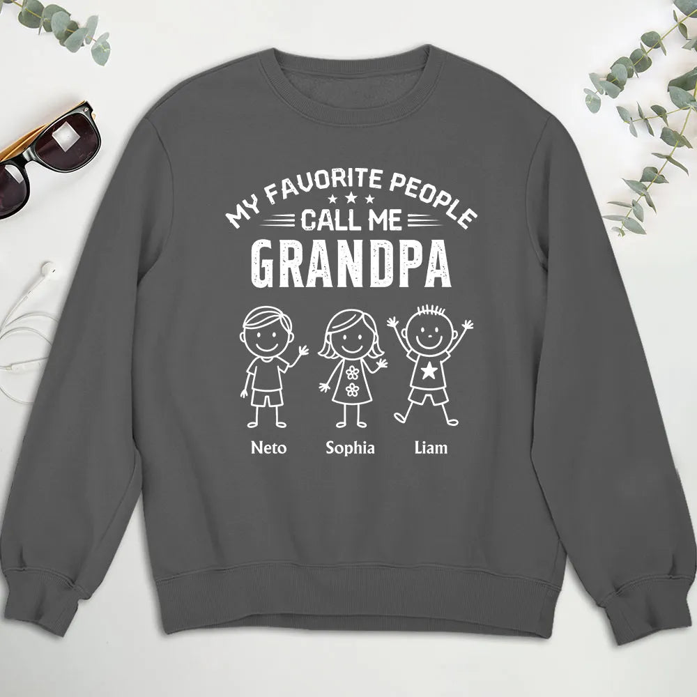 Grandpa Classic Tee with Waving Grandkids and Family Quote, Personalized Creative Gift with Heartwarming Style
