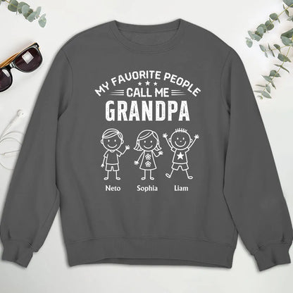 Grandpa Classic Tee with Waving Grandkids and Family Quote, Personalized Creative Gift with Heartwarming Style