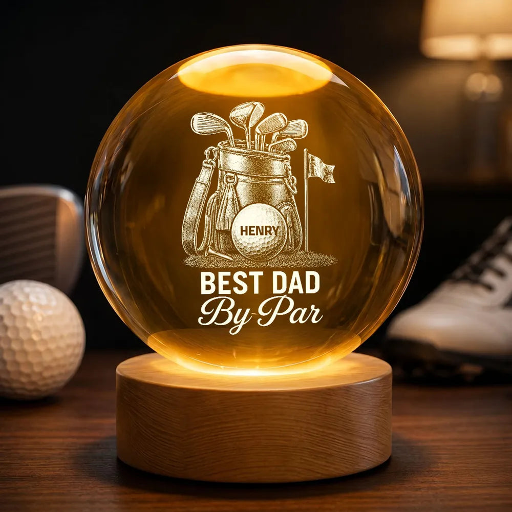 Personalized Golf Dad Globe Lamp, Best Dad By Par Night Light, Unique Father's Day Gift For Dad