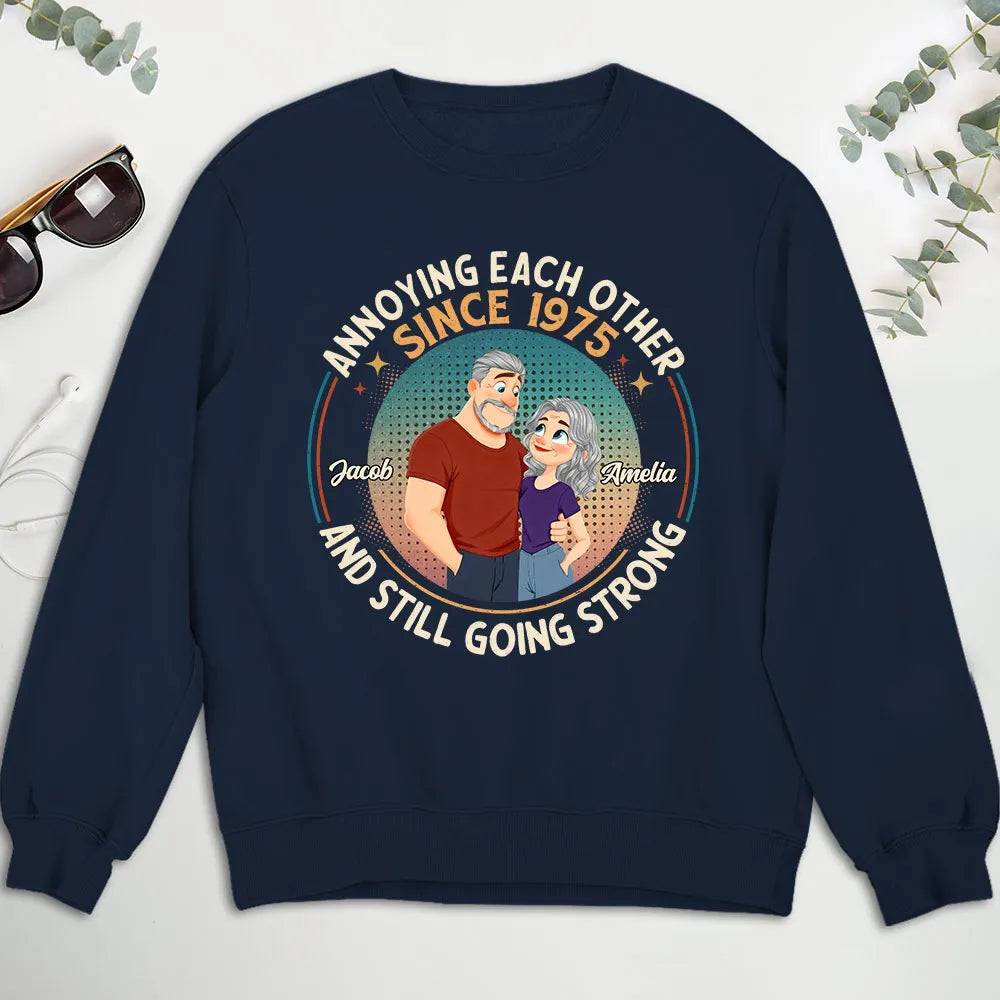 Personalized Classic Tee With Cartoon Couple, Still Going Strong, Unique Funny Gift for Husband & Wife