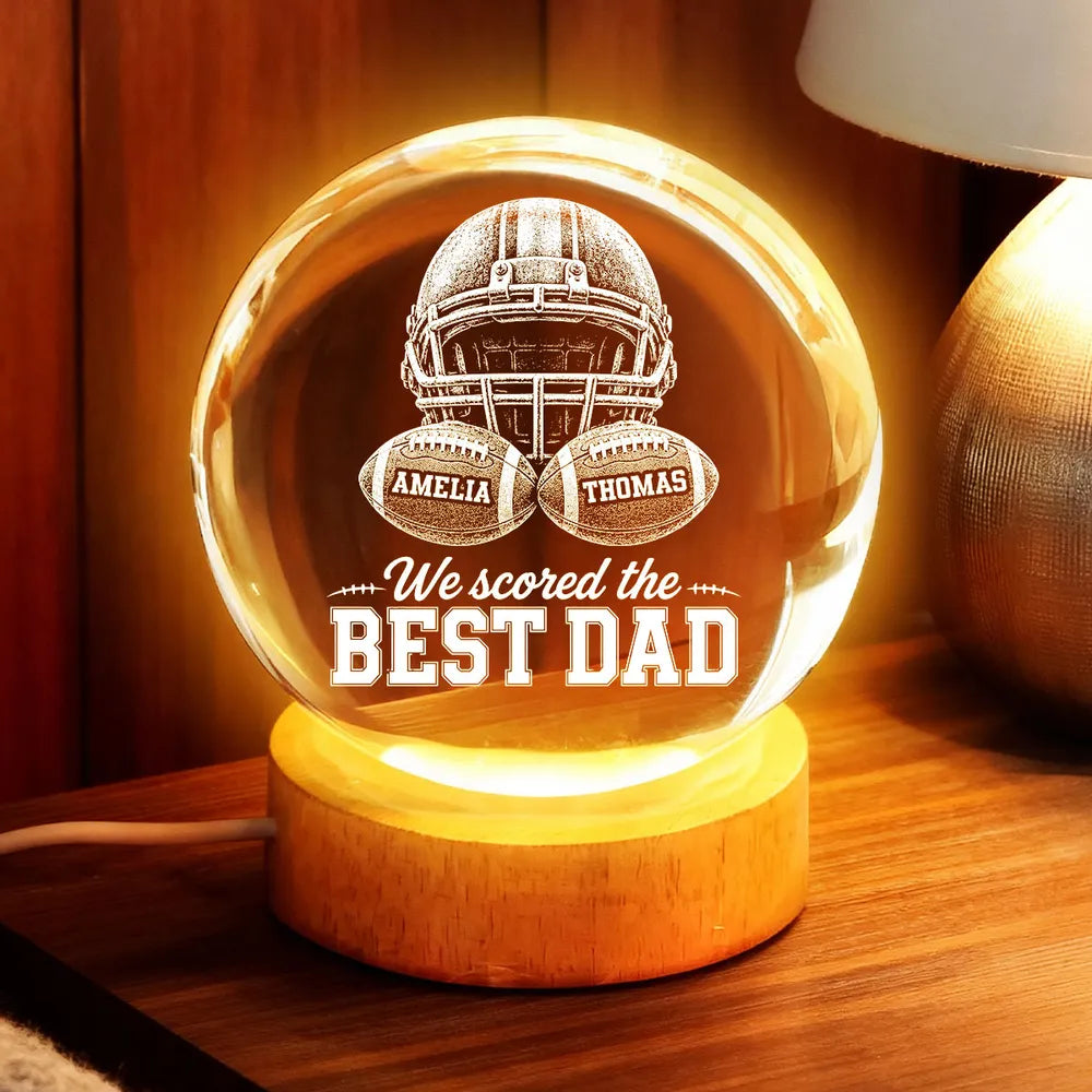 Personalized American Football Globe Lamp for Dad, Unique Father's Day Gift with Warm Game Night Glow