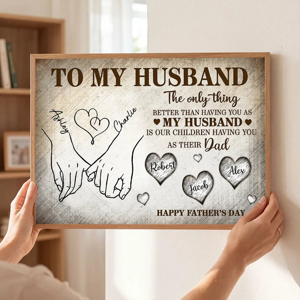 Personalized Husband & Dad Poster, Pinky Promise Hands, Unique Father's Day Gift With Vintage Warmth