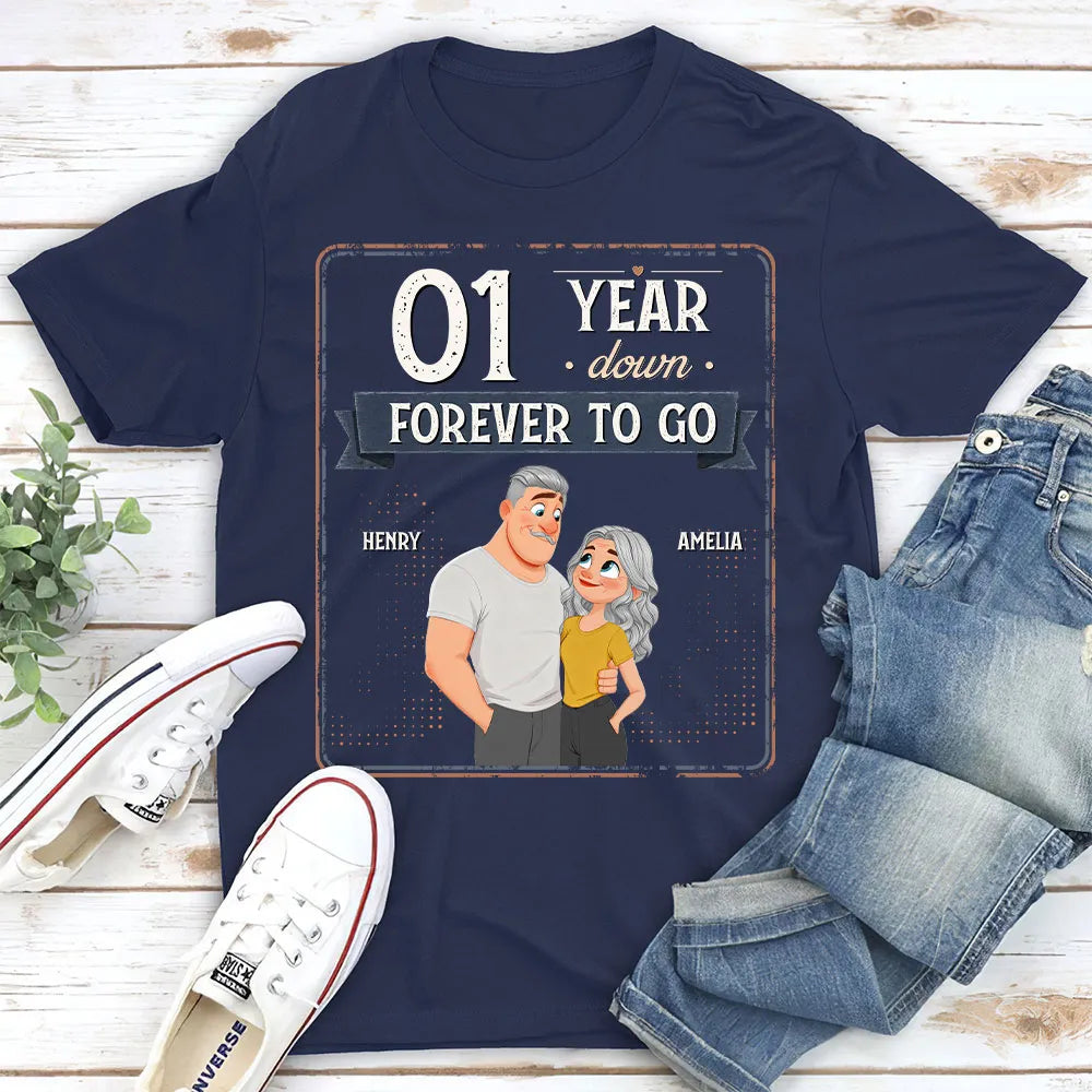 Personalized Classic Tee, Hugging Cartoon Couple Design, Unique Anniversary Gift for Couples