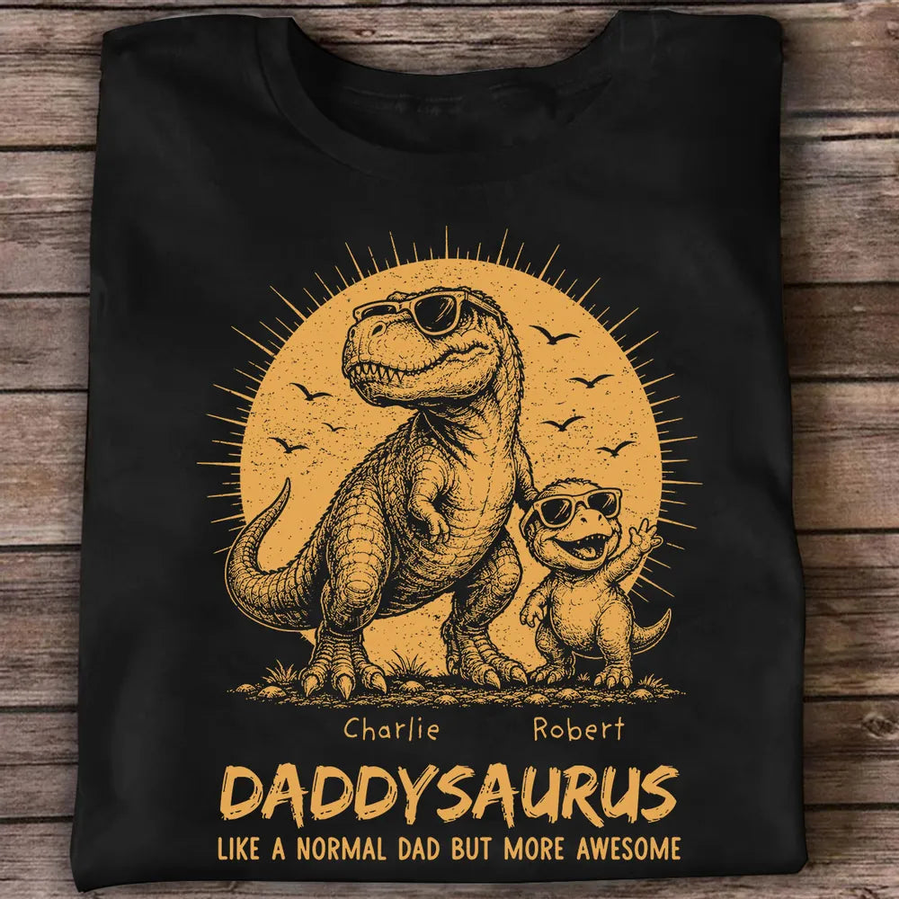 Personalized Funny Daddysaurus Classic Tee, Vintage Yellow Sunglasses Dinosaur Art, Creative Gift For Husband