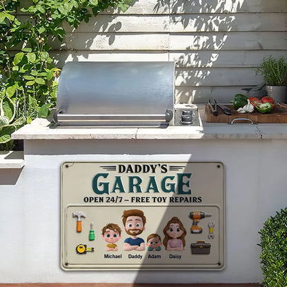 Personalized Rectangular Iron Sign, Papa Garage Cartoon, Unique Gift for Dad & Grandpa