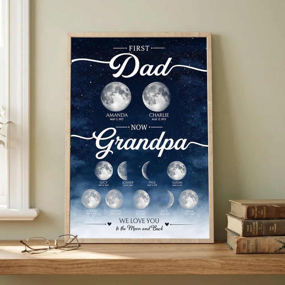 Personalized Moon Phase Poster, First Dad Now Grandpa Starry Wall Art, Unique Gift for Dad & Grandpa