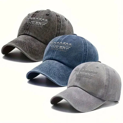 Personalized Grandpa Washed Denim Baseball Cap, Vintage Custom Unique Gift for Grandpa