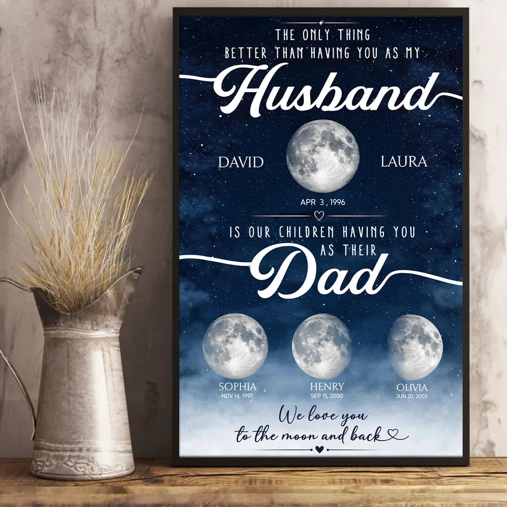 Personalized Moon Phase Poster, Unique Gift for Dad & Husband, Starry Family Wall Art