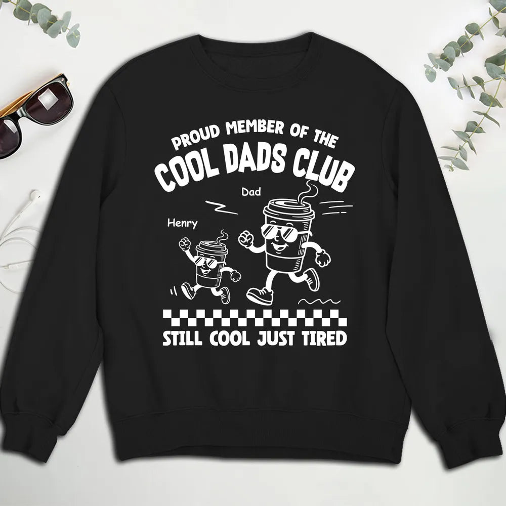 Personalized Classic Tee for Dad, Cool Dads Club Coffee Cartoon, Unique Gift for Proud Tired Dads