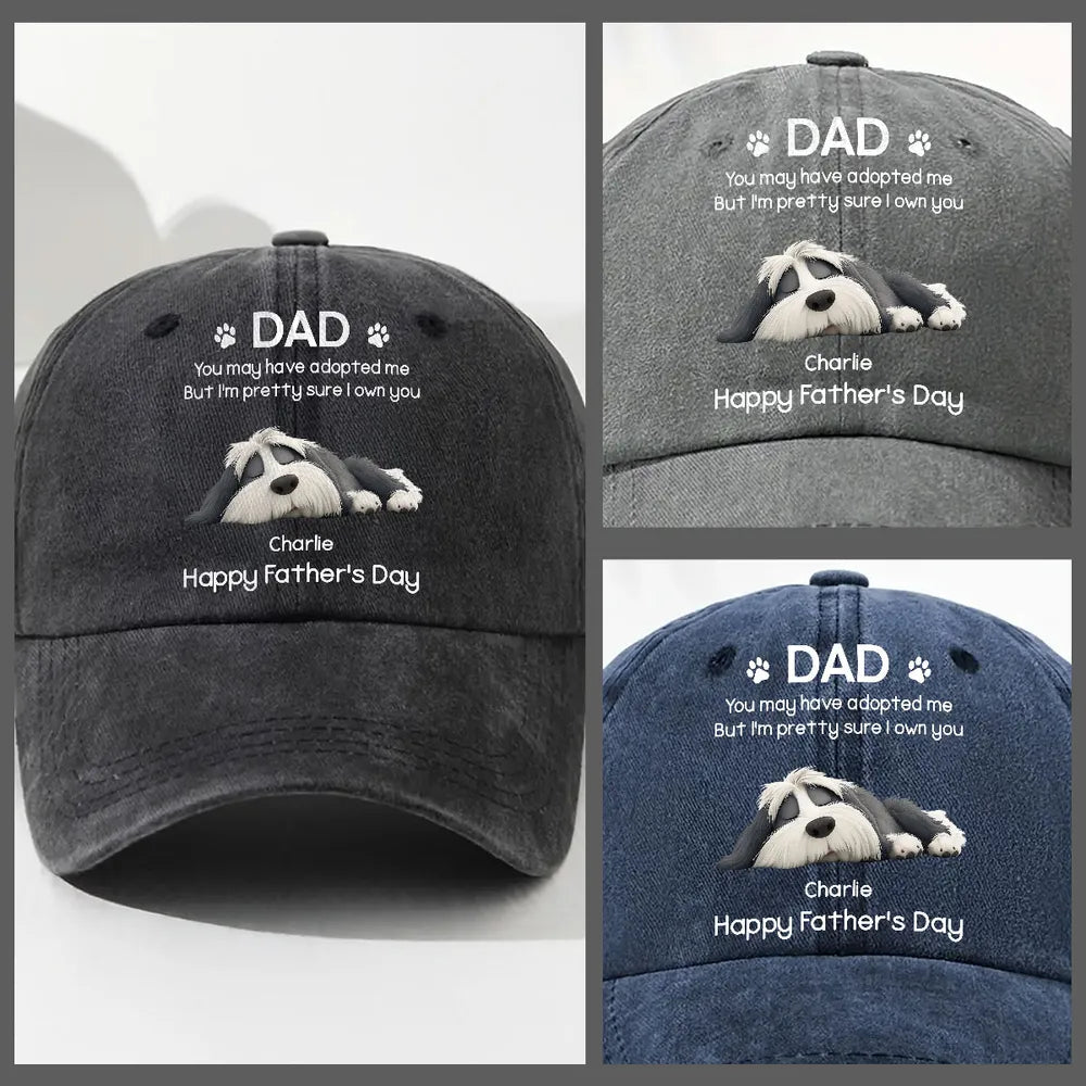 Funny Dog Dad Washed Denim Baseball Cap, Custom Pet Quote for a Creative Gift He'll Wear