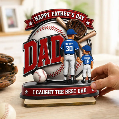 Personalized Baseball Dad 2-Layer Wooden Plaque, Holding Hands Scene, Unique Gift for Dad