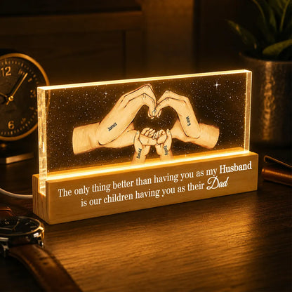Personalized Block LED Light Plaque for Dad, Family Hands Warm Night Light, Unique Father's Day Gift