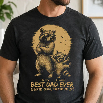 Personalized Classic Tee With Sunglasses Raccoon Dad & Kid Art, Unique Father's Day Gift for Dad