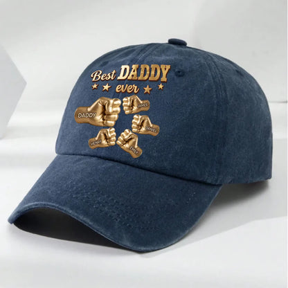 Personalized Washed Denim Baseball Cap, Gold Best Dad Fist Bump Design, Unique Gift for Dad