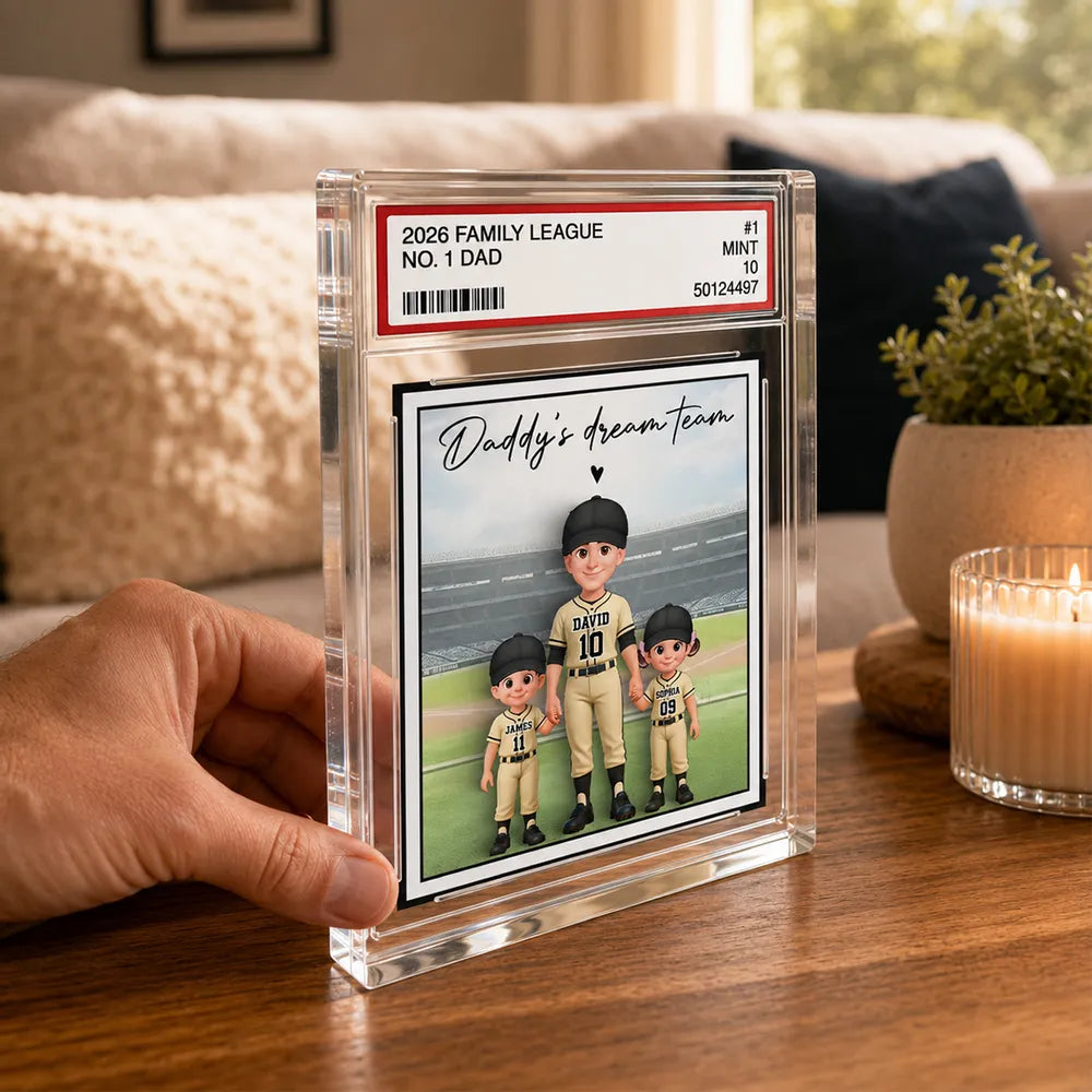 Personalized Rectangle Acrylic Block Plaque, Dad & Kids Standing on Baseball Field, Unique Gift for Dad