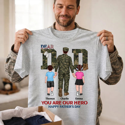 Personalized Army Dad Classic Tee, Walking Hand in Hand Design, Unique Father's Day Gift for Dad