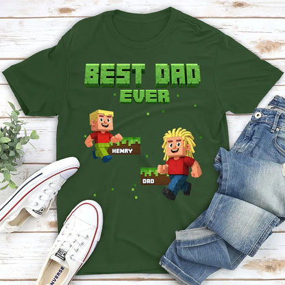 Classic Tee, Custom Pixel Game Dad & Child Graphic, Black Shirt, Unique Creative Gift For Dad
