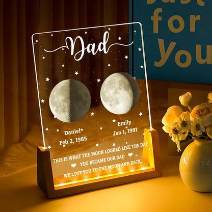 Personalized LED Light Frame With Moon & Stars, Unique Custom Gift for Dad, Warm Bedside Keepsake