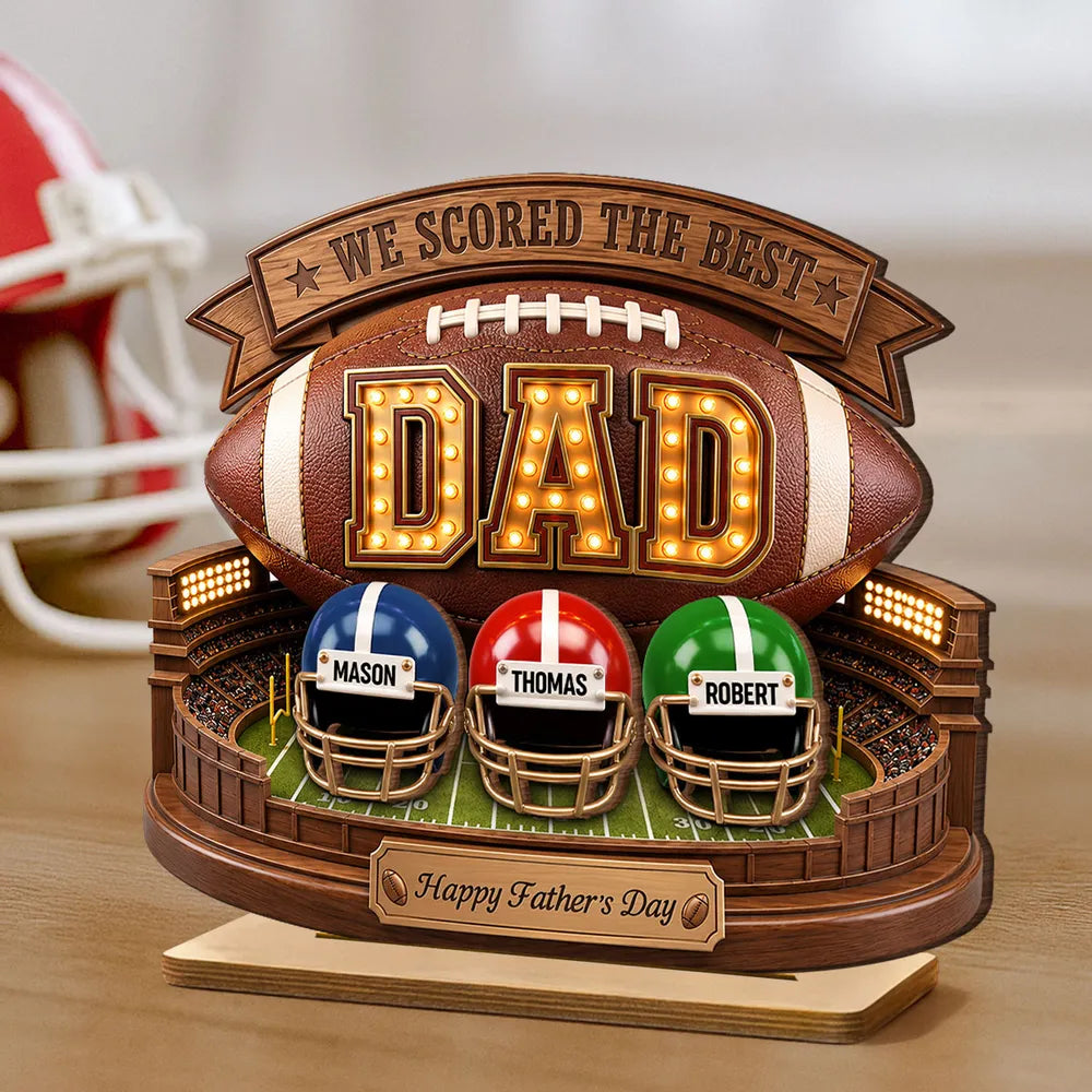 American Football Personalized 2-Layer Wooden Plaque for Dad, Unique Father's Day Gift with Stadium Style