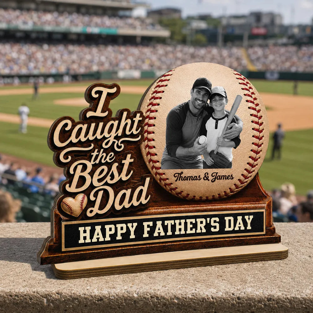 Personalized 2-Layer Wooden Plaque, Baseball Dad Photo Display, Unique Gift for Father's Day