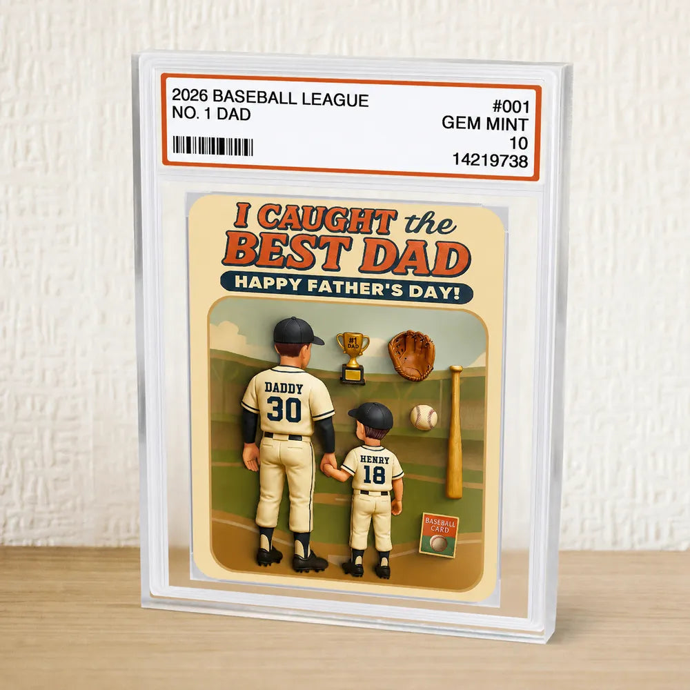 Rectangle Acrylic Block Plaque for Dad, Unique Custom Baseball Card Style Gift with Holding Hands Family Moment