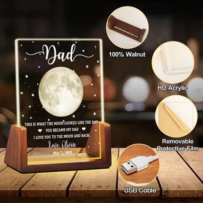 Personalized LED Light Frame With Moon & Stars, Unique Custom Gift for Dad, Warm Bedside Keepsake