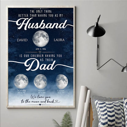 Personalized Moon Phase Poster, Unique Gift for Dad & Husband, Starry Family Wall Art