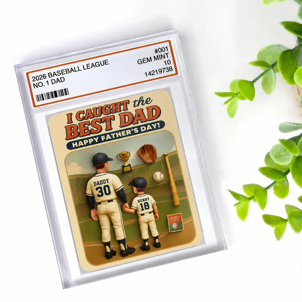 Rectangle Acrylic Block Plaque for Dad, Unique Custom Baseball Card Style Gift with Holding Hands Family Moment