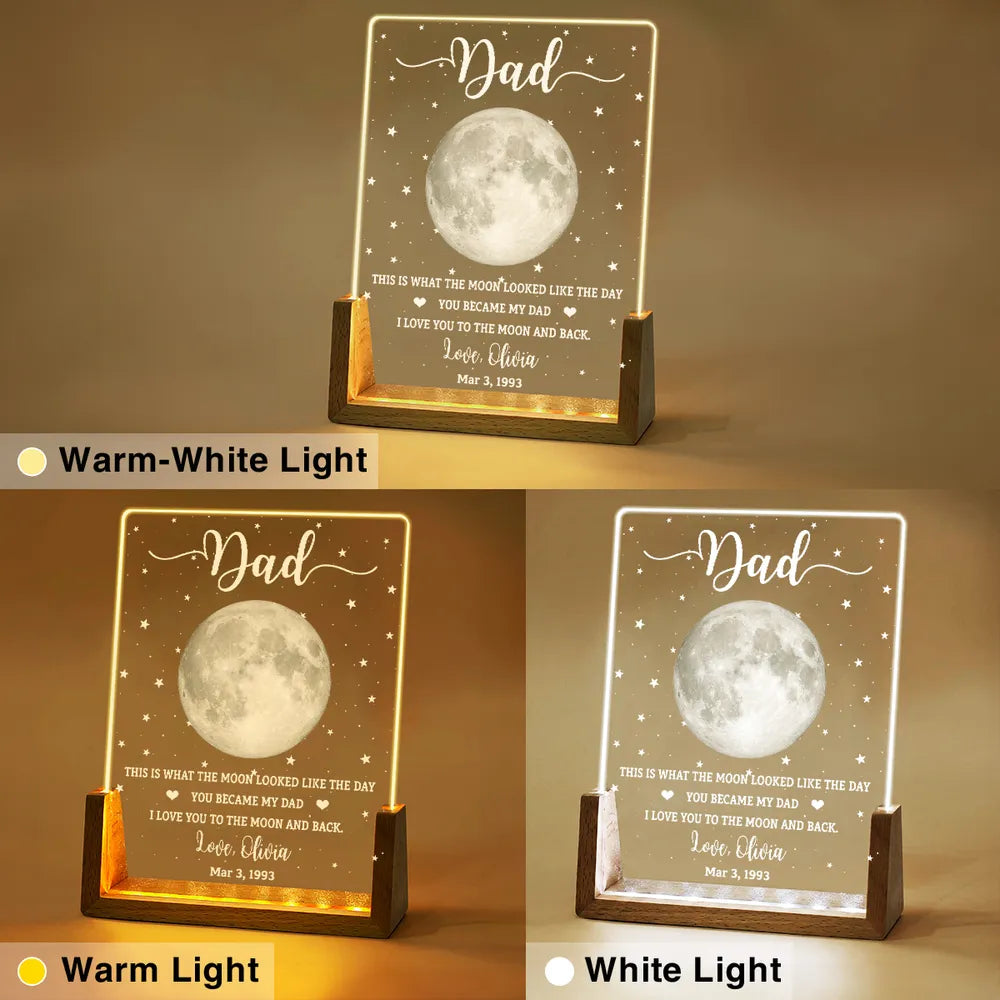 Personalized LED Light Frame With Moon & Stars, Unique Custom Gift for Dad, Warm Bedside Keepsake
