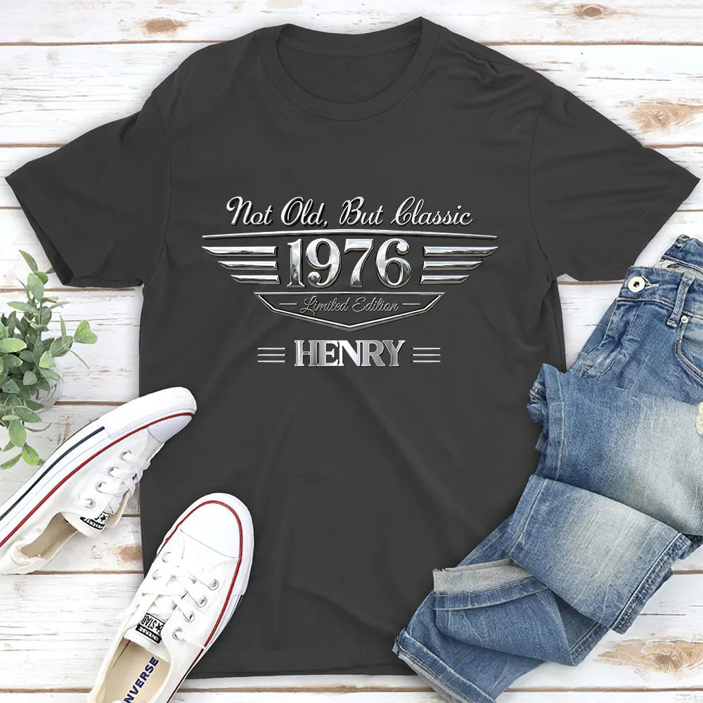 Custom Black Classic Tee with Vintage Limited Edition Look, Creative Gift for Dad or Friend