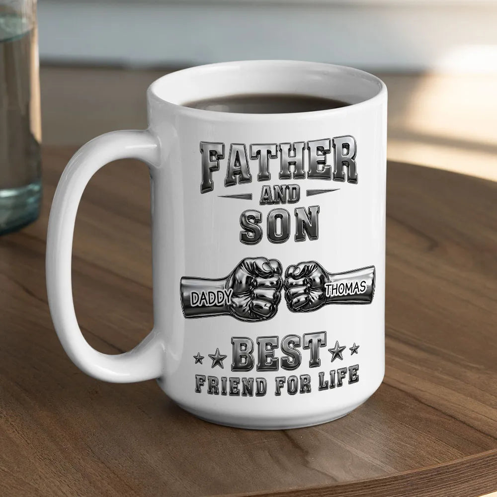 Personalized Ceramic Mug, Father & Son Fist Bump Design, Unique Gift for Dad, Best Friend for Life Keepsake