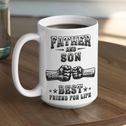 Personalized Ceramic Mug, Father & Son Fist Bump Design, Unique Gift for Dad, Best Friend for Life Keepsake