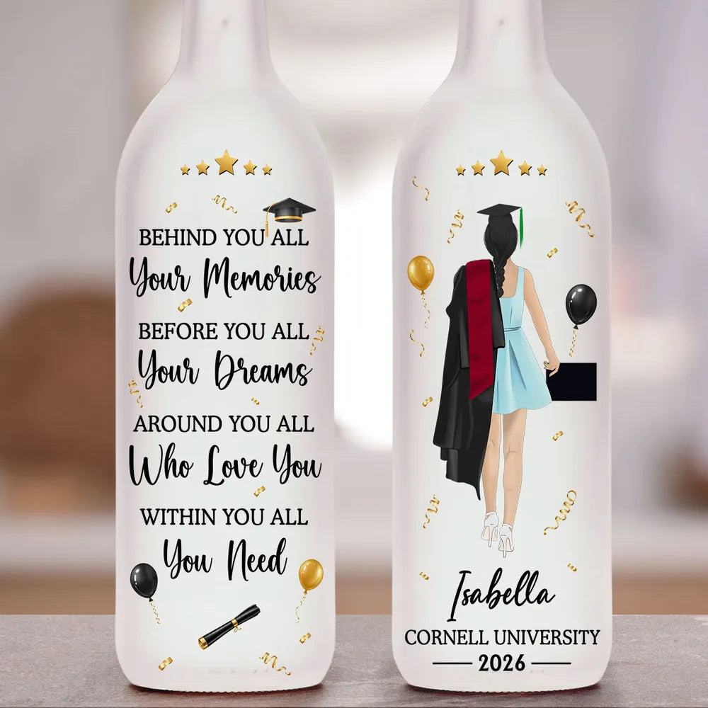 Unique Personalized Bottle Lamp, Standing Graduate Design, Warm Glow Gift for Her Graduation