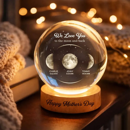 Personalized Globe Lamp with Moon Phases, We Love You to the Moon and Back, Unique Mother's Day Gift