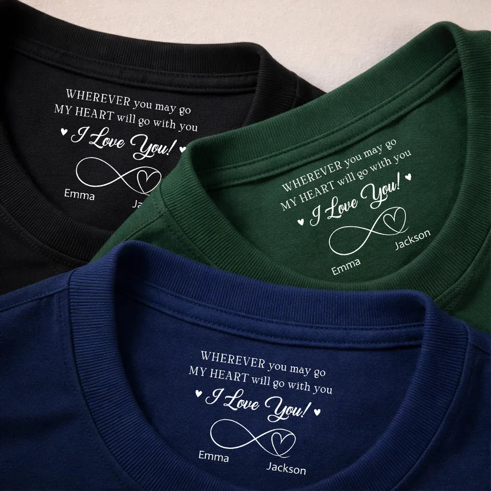 Classic Tee with I Love You Inside Neck Message, Creative Gift for Partner with Everyday Meaning