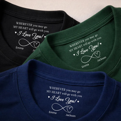 Classic Tee with I Love You Inside Neck Message, Creative Gift for Partner with Everyday Meaning