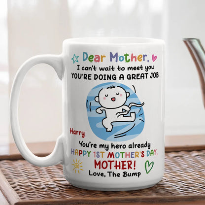 Personalized Ceramic Mug with Cute Baby Illustration, Dear Mommy Message, First Mother's Day Unique Gift