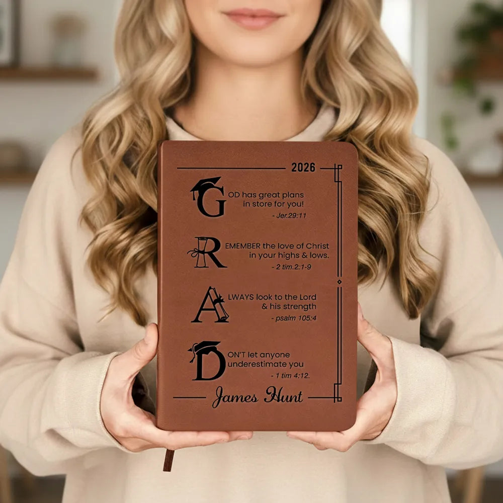 Personalized Leather Journal With Faith Graduation Design, Unique Gift for Graduate Encouragement