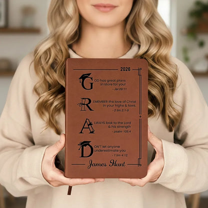 Personalized Leather Journal With Faith Graduation Design, Unique Gift for Graduate Encouragement