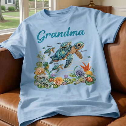 Personalized Grandma Sea Turtle Classic Tee, Sparkly Ocean Art, Unique Gift for Grandma for Mother's Day