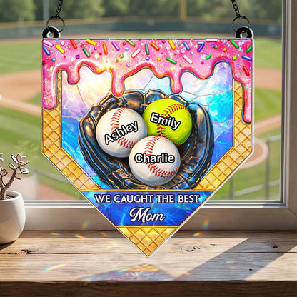 Personalized Acrylic Suncatcher Ornament Baseball Glove Design Window Decor - Unique Mother's Day Gift for Mom