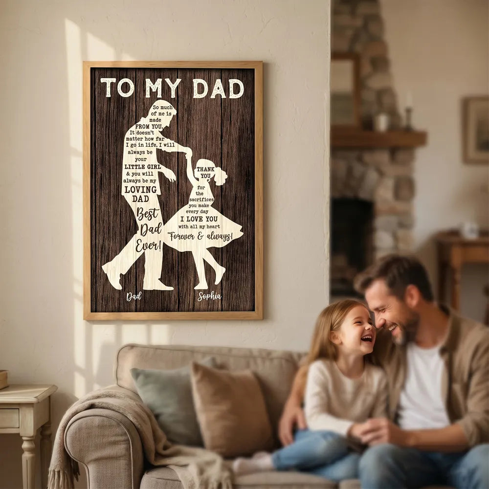 Personalized Father & Daughter Dancing Poster, Rustic Custom Wall Art, Unique Gift for Dad