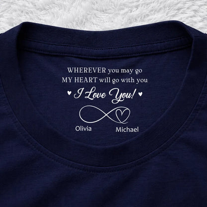 Classic Tee with I Love You Inside Neck Message, Creative Gift for Partner with Everyday Meaning