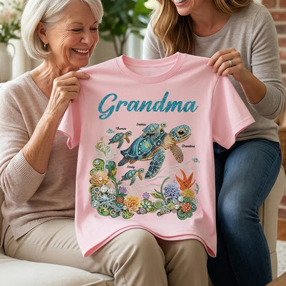 Personalized Grandma Sea Turtle Classic Tee, Sparkly Ocean Art, Unique Gift for Grandma for Mother's Day