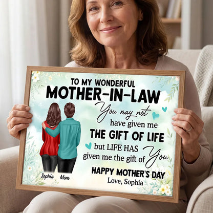 To My Wonderful Mother-In-Law Poster, Personalized Heartwarming Quote Wall Decor, Meaningful Gift from Daughter-in-Law