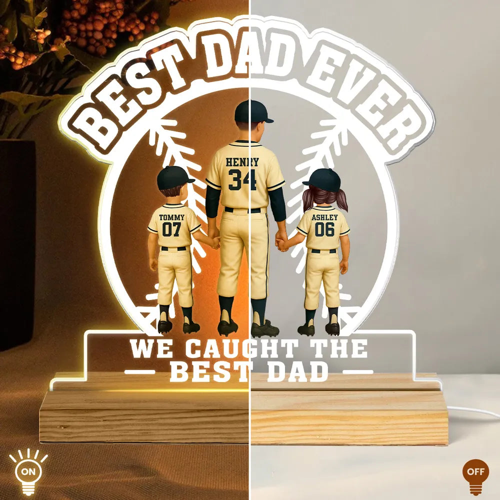 Custom Block LED Light Plaque, Holding Hands Baseball Dad Gift for a Heartfelt Family Keepsake