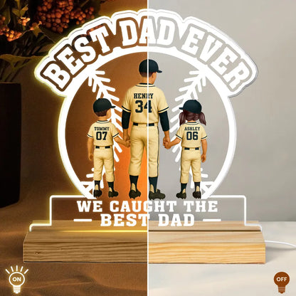 Custom Block LED Light Plaque, Holding Hands Baseball Dad Gift for a Heartfelt Family Keepsake