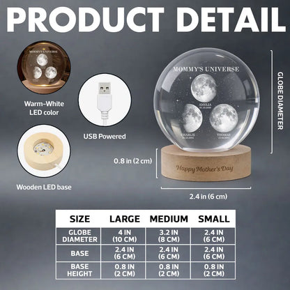 Personalized Globe Lamp Moon Phase Night Light for Mom - Mommy's Universe Starry Glow, Unique Mother's Day Gift
