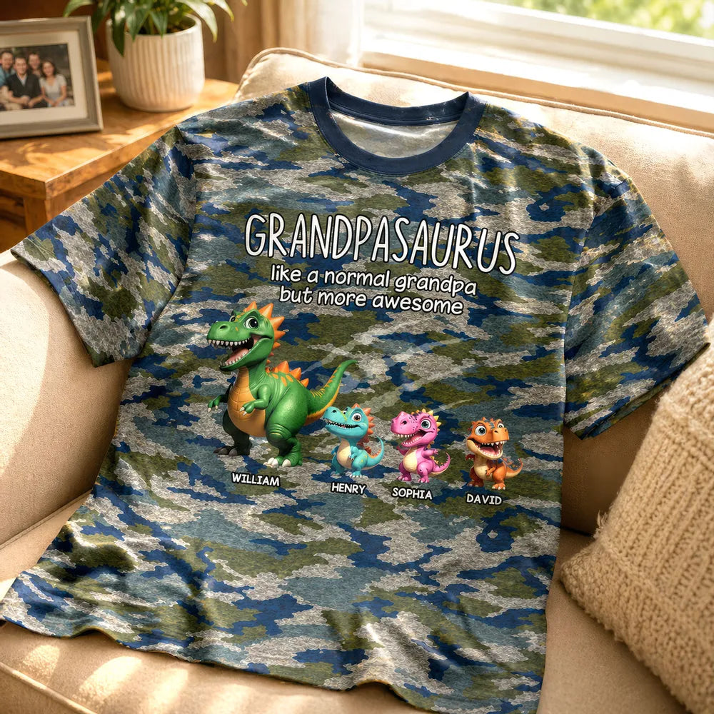 Personalized Printed Classic Tee, Grandpasaurus Camo Dinosaur Design, Unique Father's Day Gift for Grandpa