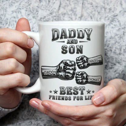 Personalized Ceramic Mug, Father & Son Fist Bump Design, Unique Gift for Dad, Best Friend for Life Keepsake